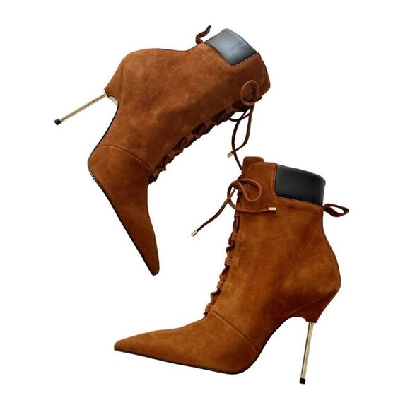 Good American Boots Womens Size 8 Tobacco Suede Pointed Toe Scandal Booties NIB - Picture 9 of 11